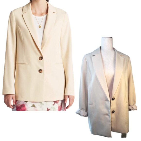 MO-KA Cream Beige Single-Breasted Relaxed Blazer Size M - Picture 1 of 14